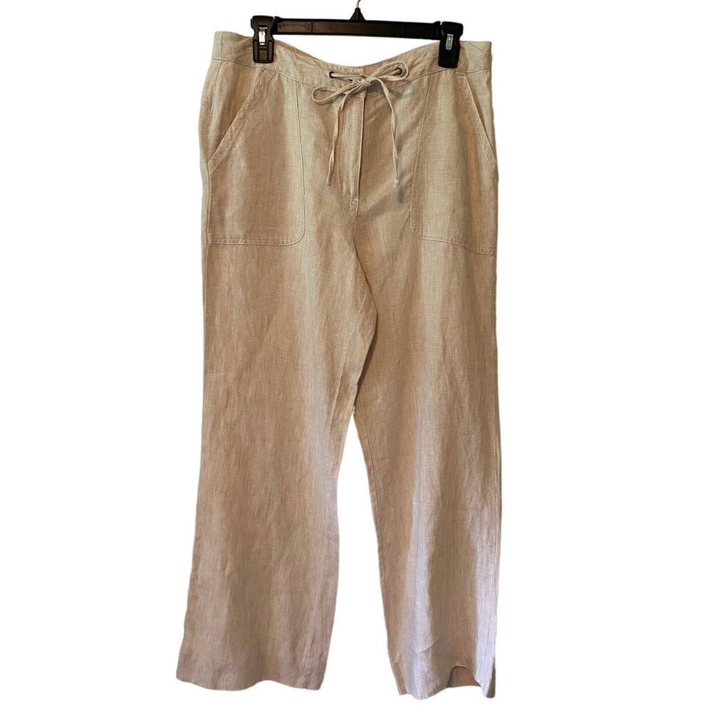Chadwicks Beige Drawstring Cropped Linen Pants